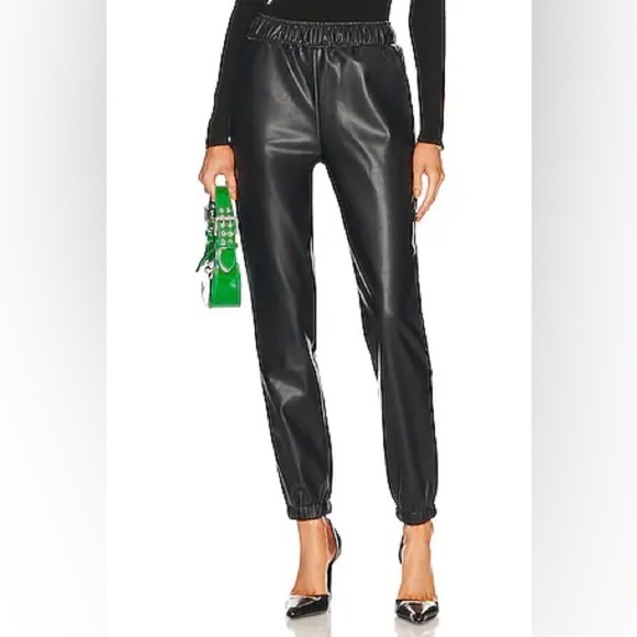 New WeWoreWhat Vegan Leather Jogger Pants Pull On Black Sz XS - Picture 1 of 13